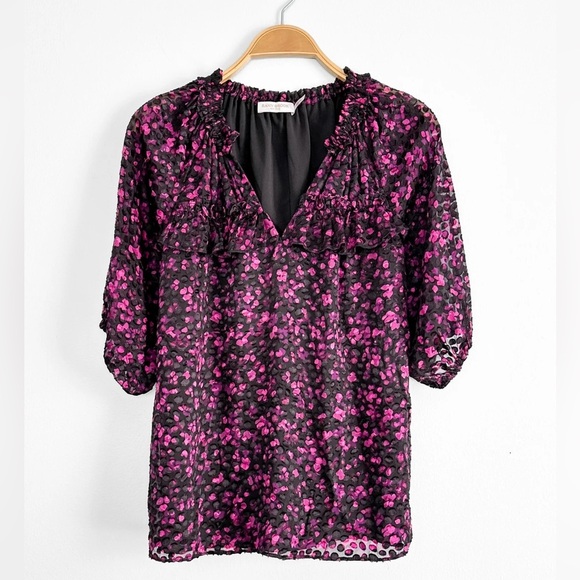 Ramy Brook Sara V-Neck Purple and Black Plumberry Textured Top size XS - Picture 8 of 9